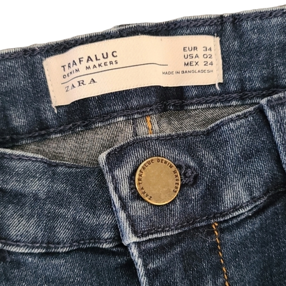 ZARA Trafaluc Distressed Skinny Jeans XS 2 Dark Wash Stretch Ripped Denim Y2K - Picture 6 of 16